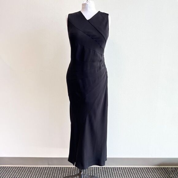 Vintage Jil Sander Size 40 8 100% Silk Black Midi Cocktail Wrap Dress Italy - Picture 1 of 15